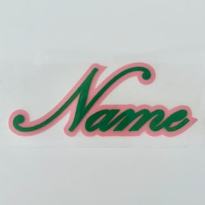 Green on Pink Iron-On Name Patch