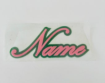 Pink on Green Iron-On Name Patch