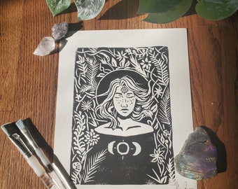 Witch - 8x10 Lino Print