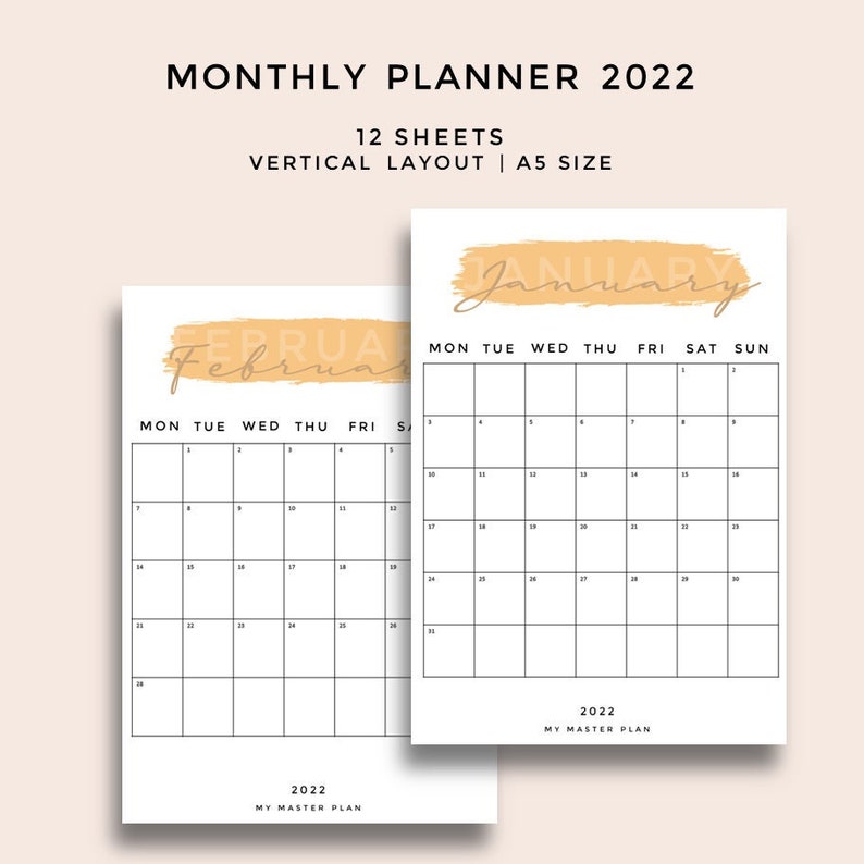 2022 12 month Printable Planner A5 Size Digital Download Etsy