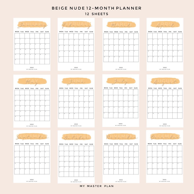 2022 12 month Printable Planner A5 Size Digital Download Etsy