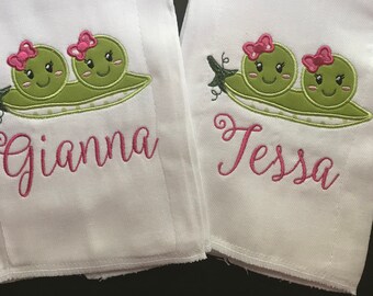 Two Peas in a Pod, Twins Burp Cloth, Baby Burp Cloth, Personalized Burp Cloth, Baby Shower Gift, Baby Gift, Baby Accessories, Twins