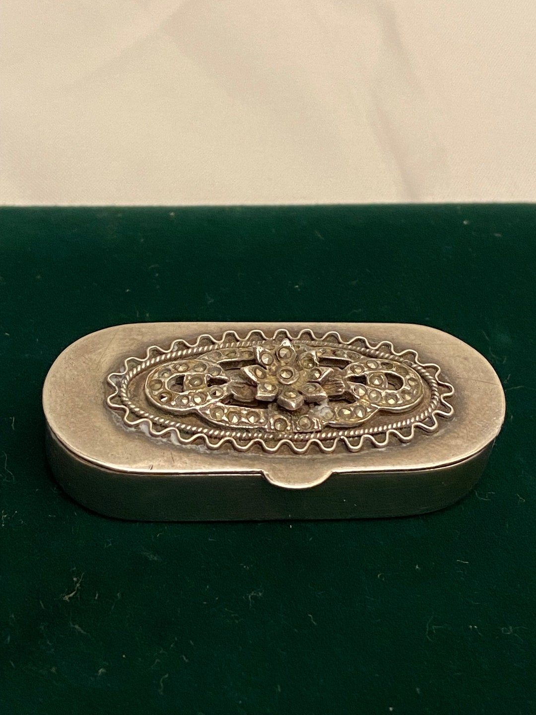 Ari Norman Silver Marcasite Pill Box - Etsy New Zealand