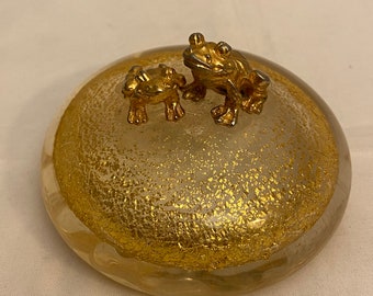 Glass Paperweight with Frogs
