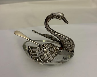 German Silver Swan Salt & Chester Silver Salt Spoon