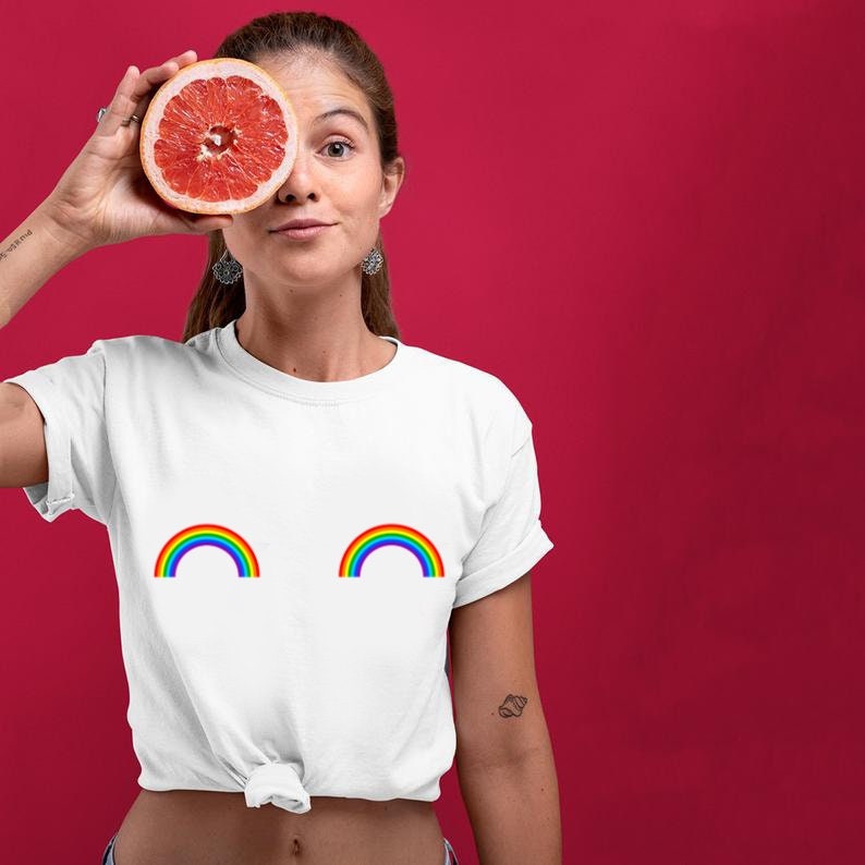 Rainbow Boobs Unisex Cotton Tee T-shirt Tshirt Gay Lesbian - Etsy