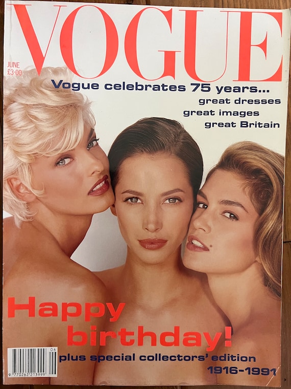 Vintage British Vogue, June 1991, Linda Evangelista, Christy