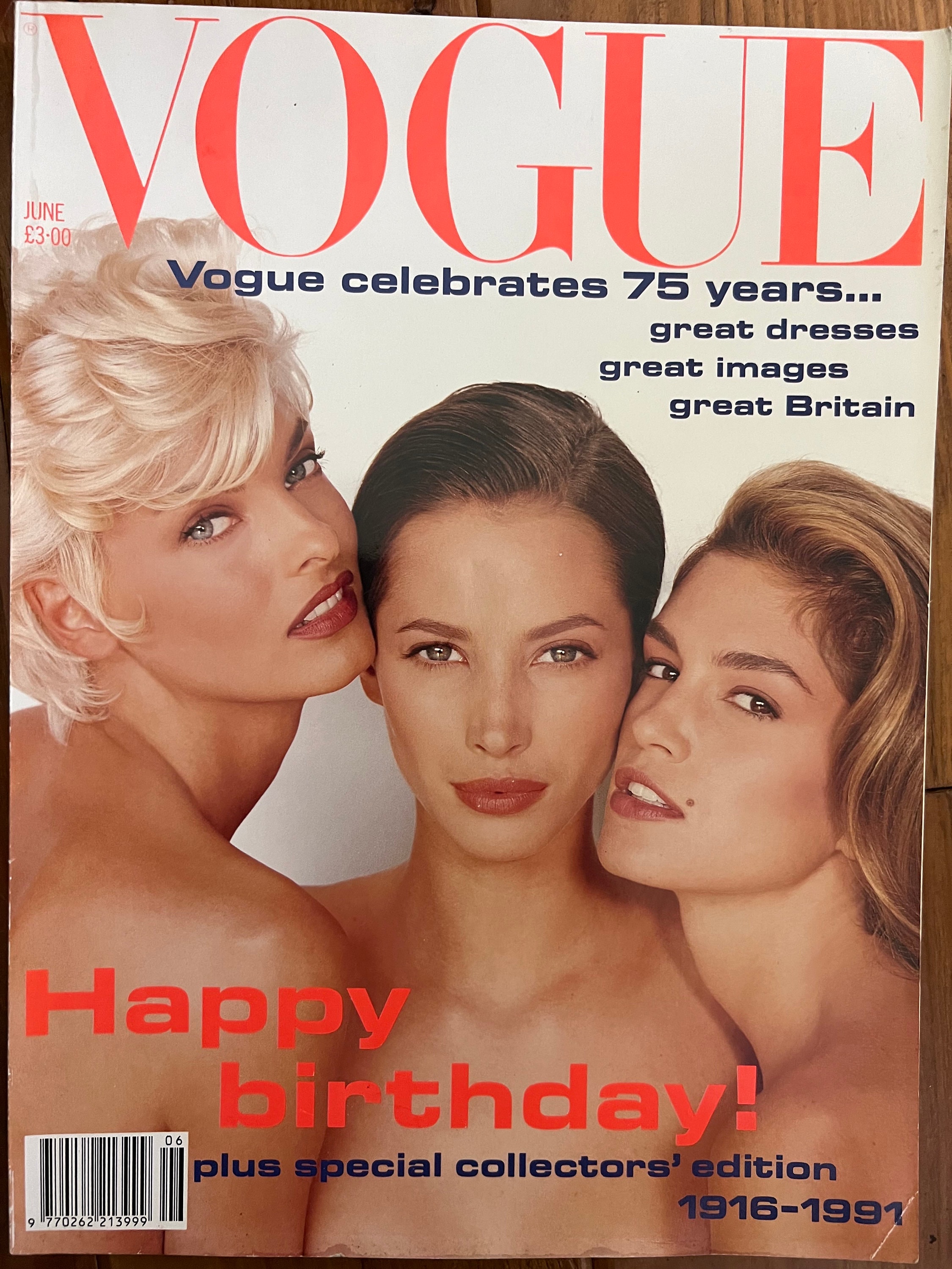 Vintage British Vogue, June 1991, Linda Evangelista, Christy