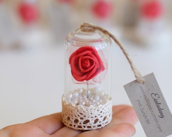 10pcs Red Rose Dome Favors, Beauty and the Beast Favors, Disney Favors, Wedding Favors For Guest, Sweet 16, Glass Dome, Belle Favor, Baptism