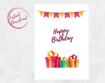 Happy Birthday Digital Printable Greeting Card, Happy Birthday Foldable Card, Digital Card, Instant Download, Instant Download Birthday Card