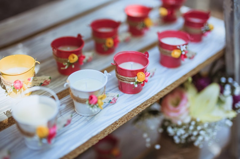 Baptism Favors Mini Tin Pails Favors Rustic Favors 10pcs Candle Favors White Favors Bridal Shower Favors Wedding Favors For Guests
