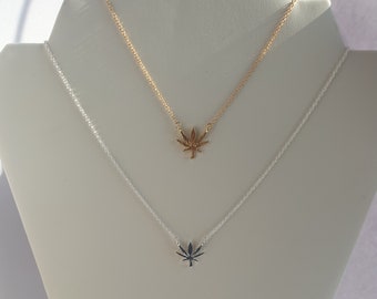 Mary Jane Necklace | Gold/ Silver Marijuana Leaf Necklace | Dainty Necklace