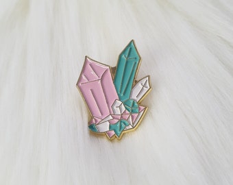 Crystals Enamel Pin | Pink Lilac and Green Crystals Cluster Pin