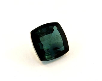 3.79 Carat Bluish Green Square Cushion Cut Indicolite Tourmaline