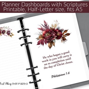 A5 druckbare Planer Dashboards, Dashboards mit Halbbuchstaben, Set mit 6 Planer Dashboards, digital, für Faith Binder, Bibel Schrift Dashboards