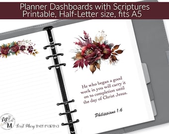 A5 Printable Planner Dashboards, Half letter dashboards, set of 6 planner dashboards, digital, for Faith binder, Bible scripture dashboards