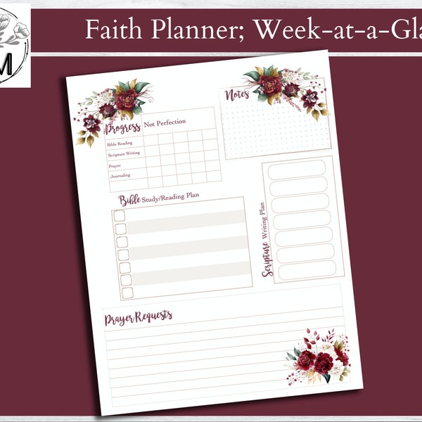 Weekly Faith Planner Page, Printable, fits Big Happy Planner, from the Purpose & Diligence  Collection, plan your daily quiet times