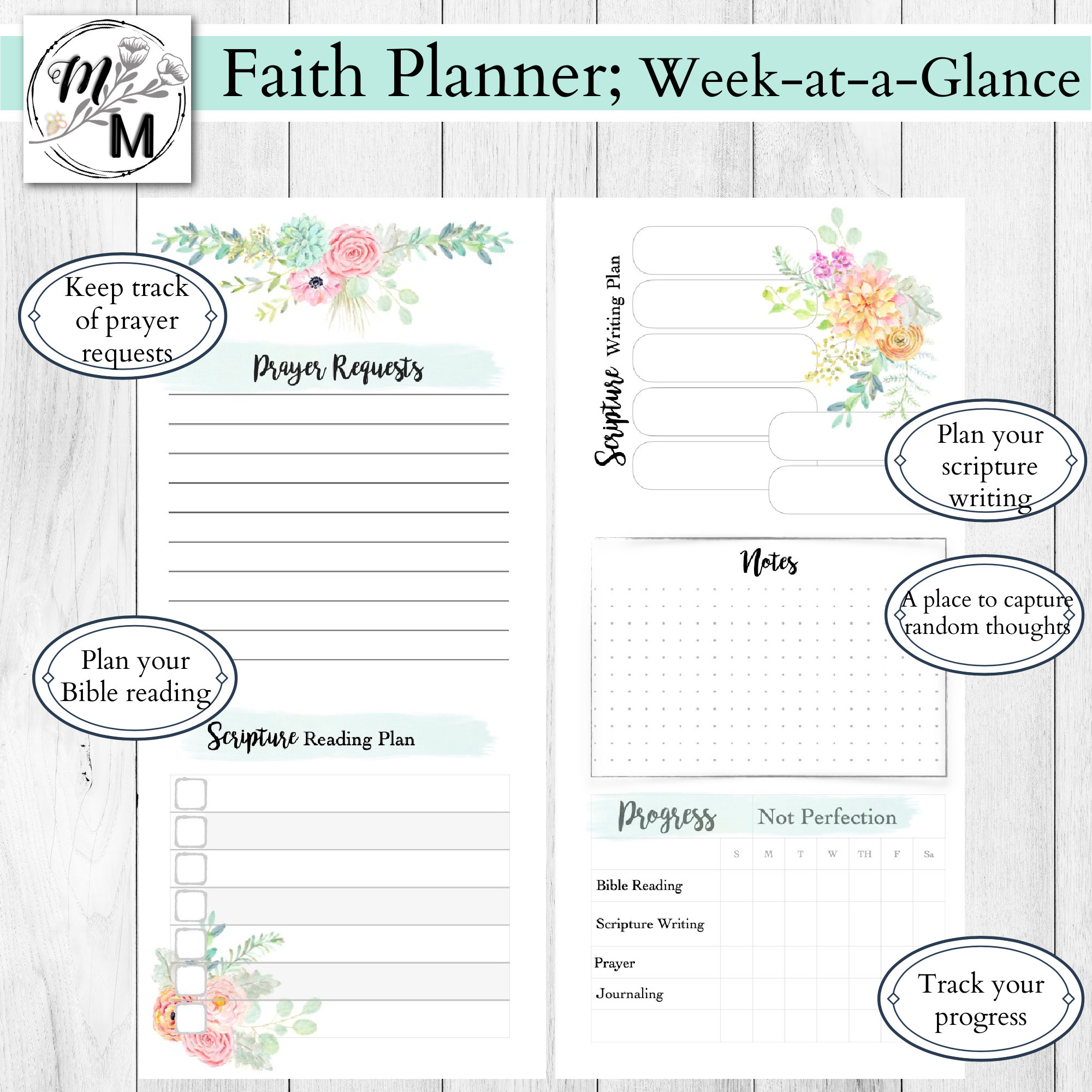 Weekly Christian Faith Planner Page, Printable, Fits Skinny HP, Bible ...