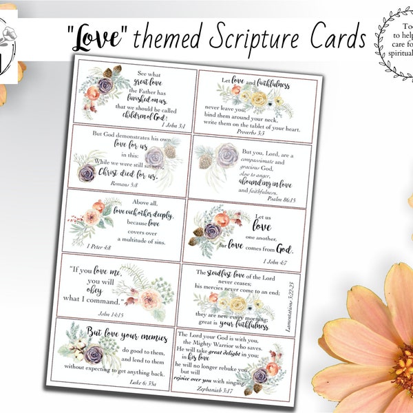 Scripture Cards, Love Themed Bible Verses, Bible Memory Verse Cards,Printable Bible Scripture Cards