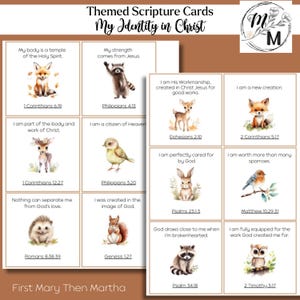 Cartões de Escritura - Identidade em Cristo, cartões de memória da Bíblia, diário da Bíblia, cartões de afirmação, cartões de identidade cristã, conjunto de 12 para impressão