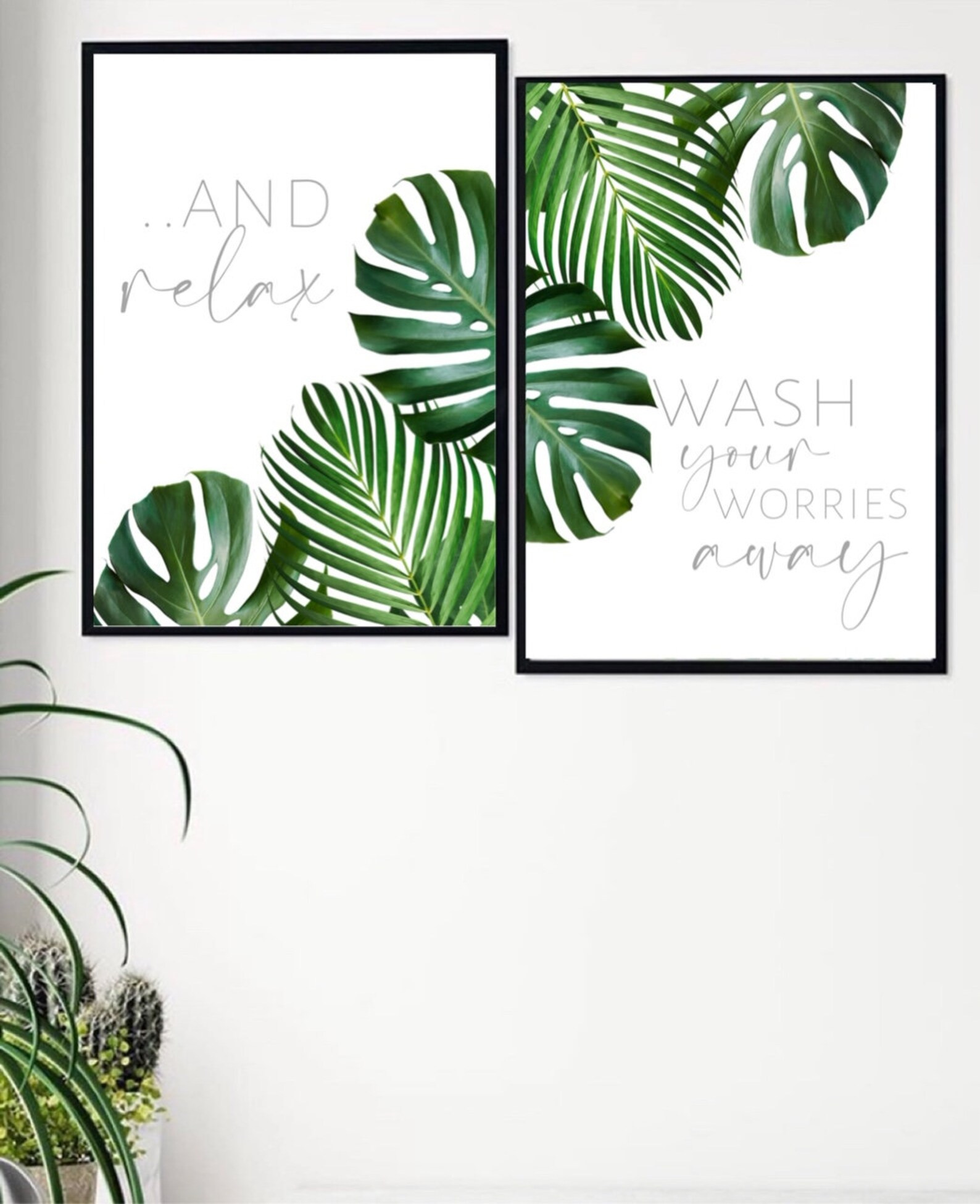 Bathroom Tropical Set Of 2 Bathroom Print Set Bathroom Leaf | Etsy