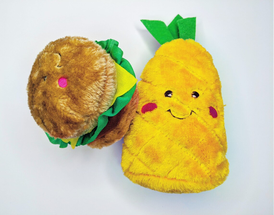 LARGE Cute Dog Toy Plush Food Funny Pineapple & Cheeseburger Etsy
