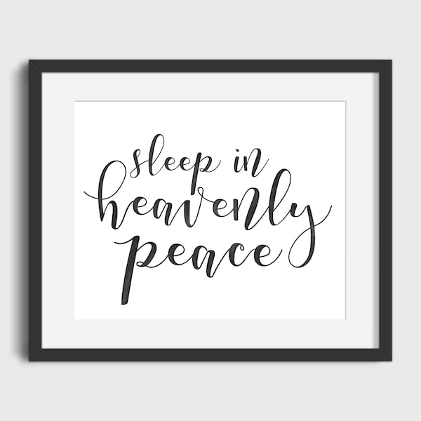 Sleep In Heavenly Peace, DIGITAL DOWNLOAD, Silent Night Christmas Decor, Watercolor Calligraphy, Baby Nursery Art Print, Holiday Decorations