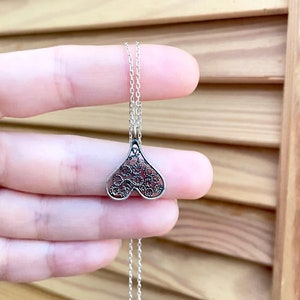 Handmade Silver Oxidized Filigree Heart Necklace | Romantic Jewelry for Her | Valentine&#39;s Day Gift | Intricate Heart Pendant Telkari Design