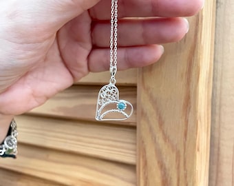 Bling Jewelry Collana Con Ciondolo Cuore In Turchese Stabilizzato E Argento 925 – Design In Filigrana, Catena 18 Pollici, Gioiello Donna - 3