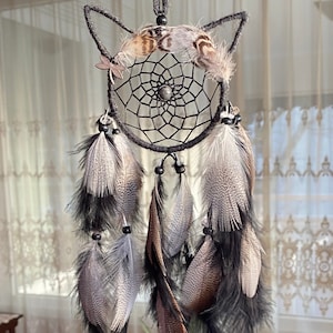 Cat Dreamcatcher, Dreamcatcher for Car, Cat Lover Gift, Rear View Mirror Charm, Car Accessory, Cute Kitten Gift, Mini Car Hanging