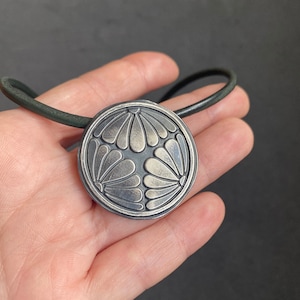 Handmade Boho Silver Necklace, Flower Embossed Silver Necklace with Leather Cord, Hand Engraved Sterling Silver Pendant, Medallion Necklace