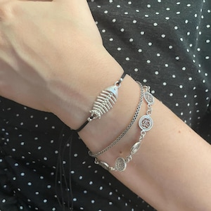 Fishbone 925 Silver Bracelet, Animal Skeleton Silver Bracelet, Silver Charm Bracelet, Fish Bone Skeleton Charm, Gift Jewelry for Bone Lovers
