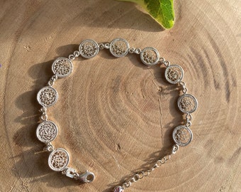 Handmade Sterling Silver Filigree Bracelet – Authentic Turkish Telkari Jewelry, Dainty Adjustable Link Design for Women, Engagement Gift