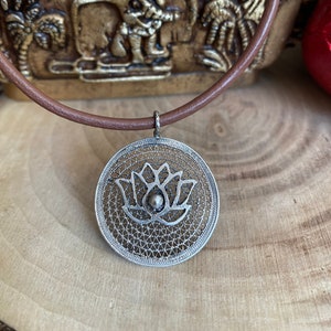 Silver Lotus Flower Necklace, Filigree Pendant, Floral Filigree, Telkari Necklace, Sterling Silver Yogi Jewelry, Lotus Flower Pendant