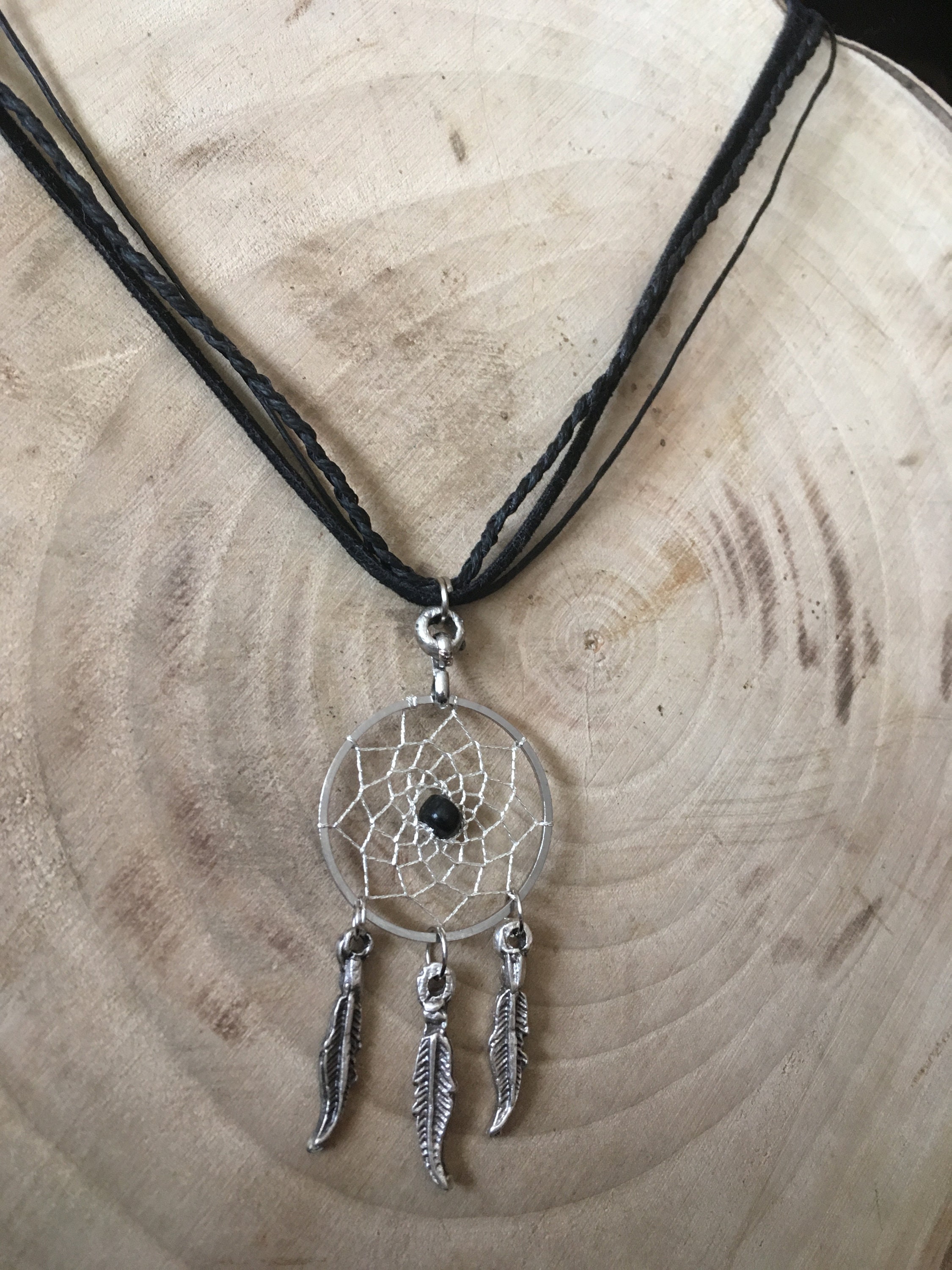 Black Dream Catcher Necklace Unisex Pendant Dreamcatcher Etsy