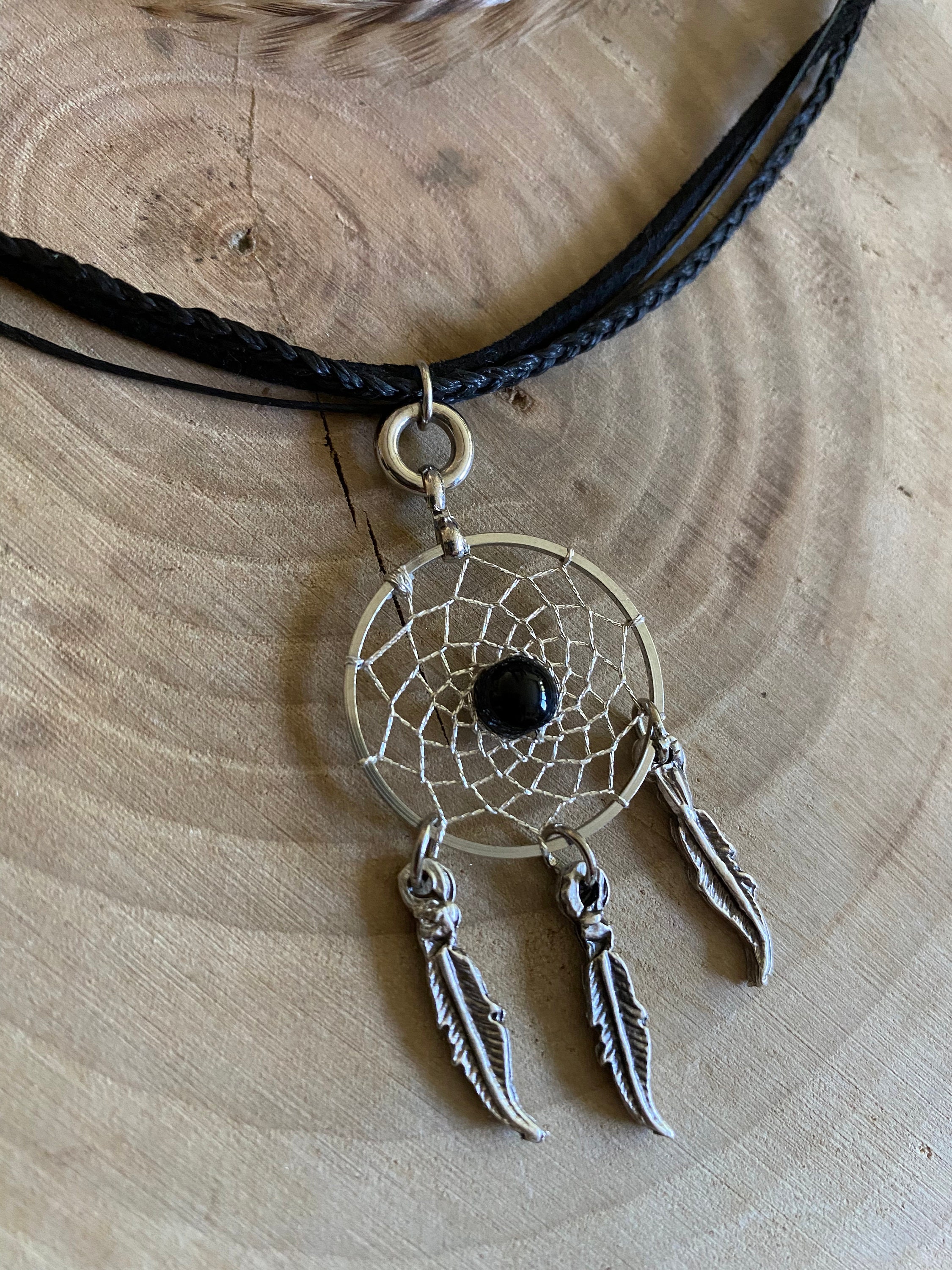 Black Dream Catcher Necklace Unisex Pendant Dreamcatcher Etsy