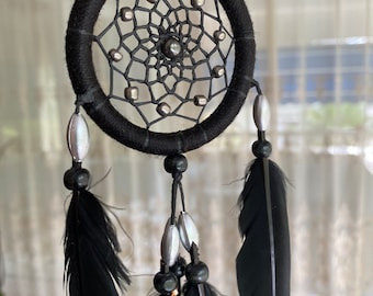 Dreamcatcher for Car, Black Mini Car Hanging, Rear View Mirror Charm, Car Accessory, Coworker Gift, Car Mirror Accessory, Dreamcatcher Charm