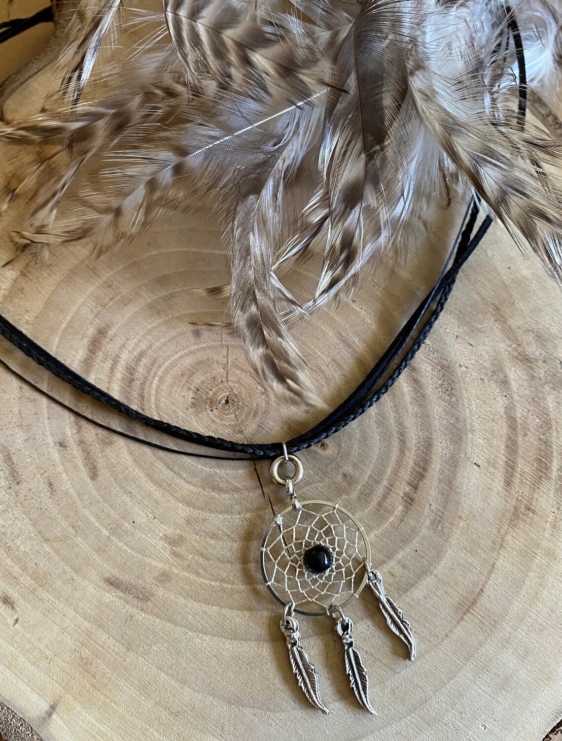 Black Dream Catcher Necklace Unisex Pendant Dreamcatcher Etsy