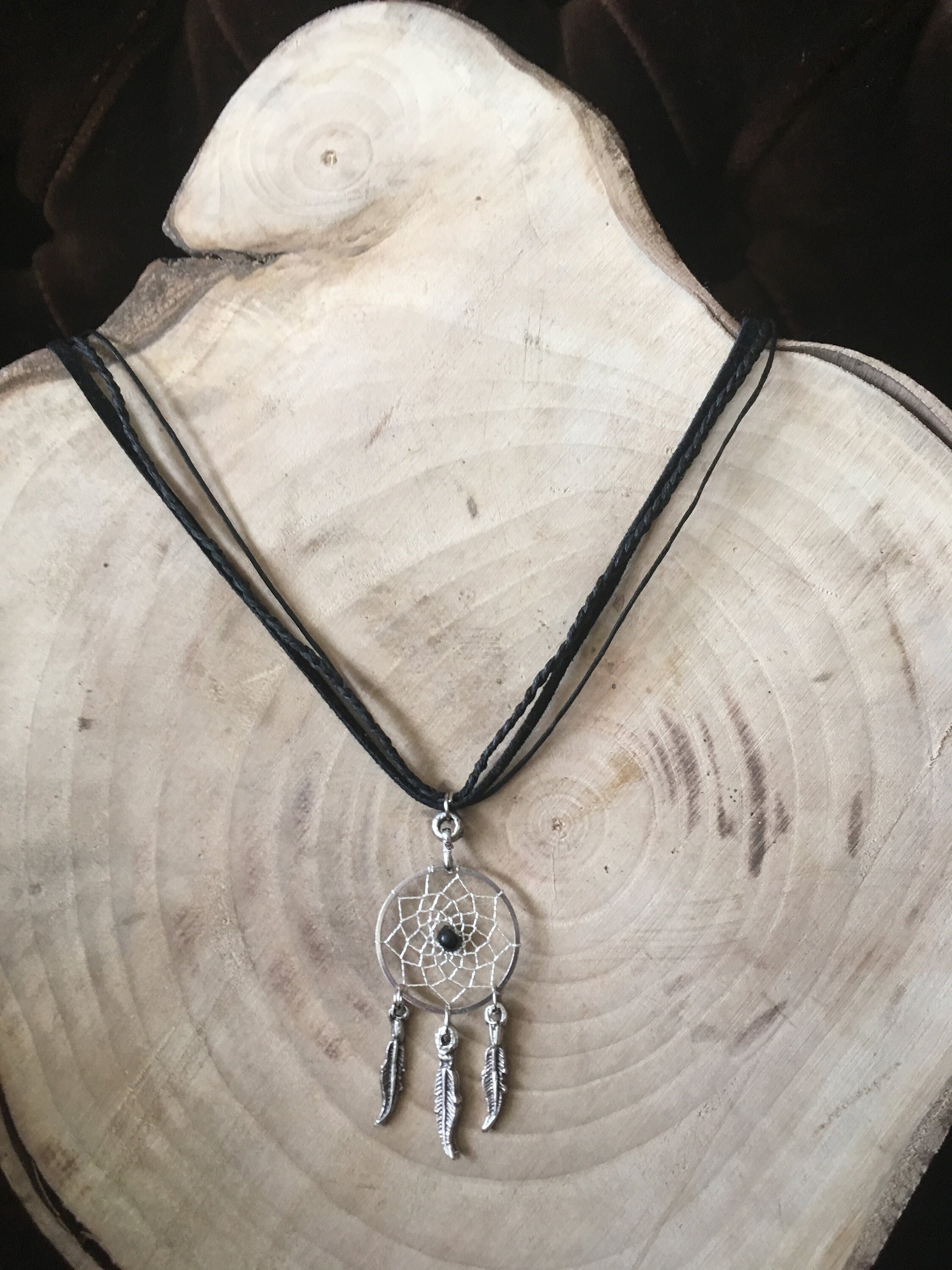 Black Dream Catcher Necklace Unisex Pendant Dreamcatcher Etsy