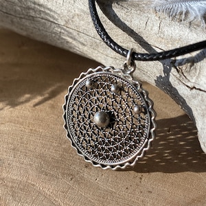 925 Sterling Silver Filigree Necklace, Turkish Telkari Pendant, Handmade Jewelry, Adjustable Necklace, Unique Gift for Her
