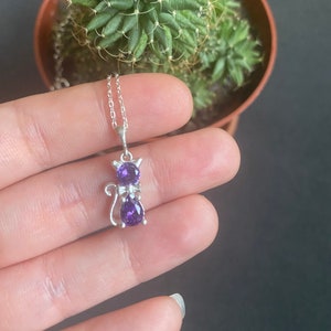 925 Sterling Silver Cat Necklace, Kitty Cat Pendant, Cat Jewelry, Birthstone Necklace for Women, Cat Lovers Jewelry, Cat Lover Gift