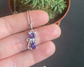 Katthalsband i sterlingsilver: Katthänge i zirkon, justerbar kedja