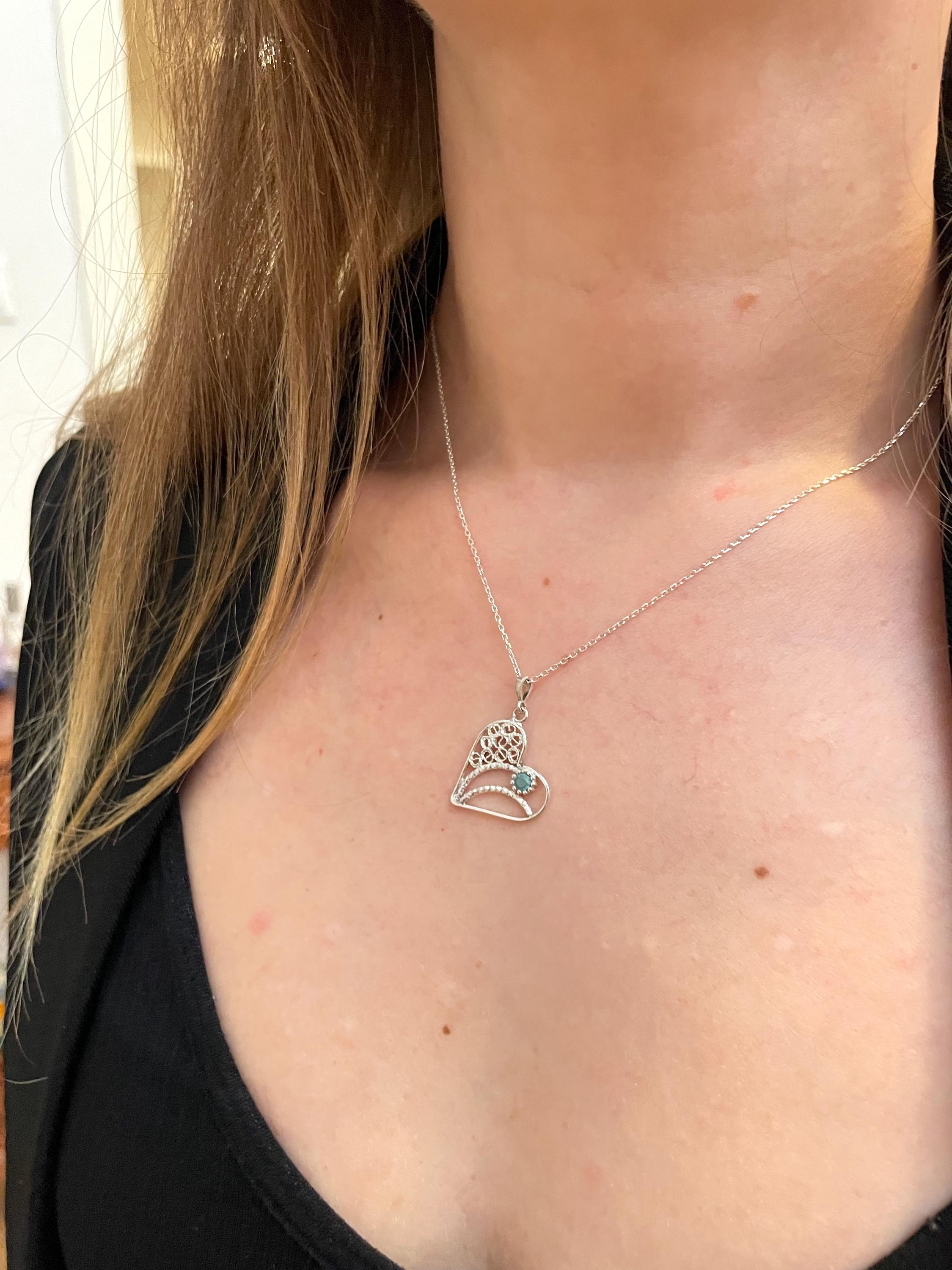 Bling Jewelry Collana Con Ciondolo Cuore In Turchese Stabilizzato E Argento 925 – Design In Filigrana, Catena 18 Pollici, Gioiello Donna - 2