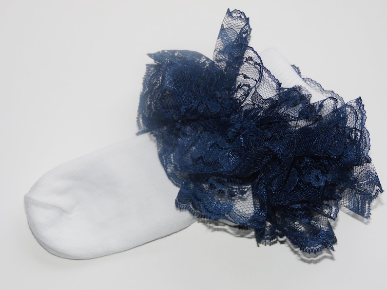 Aniya Rose Navy Lace Ruffle Socks