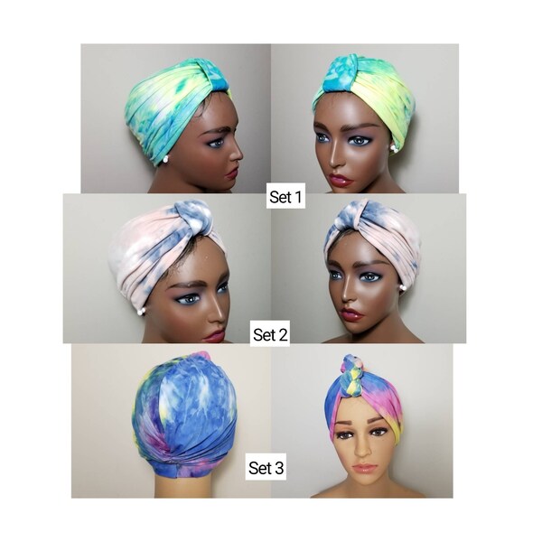 Pretied Headwrap stretchy Turban,Tie dye ,Adult Turban