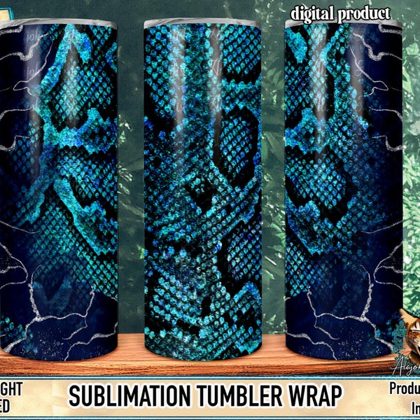 Snakeskin Navy Alcohol Ink 20oz Sublimation Tumbler Design - Glitter Accents