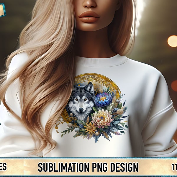 Conception PNG sublimation de loup de fleurs sauvages