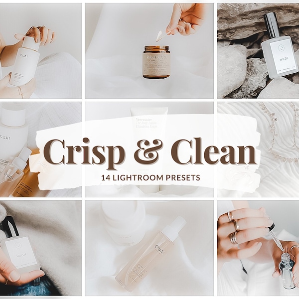 14 CLEAN + CRiSP  Product Lightroom Presets | Boutique Presets |  White Flatlay background Filter | Jewelry Product Presets