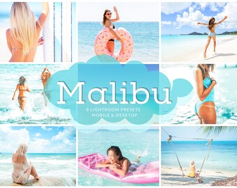8 SUMMER BEACH Tropical Lightroom Presets | Blue Water Ocean Presets | | Summer Travel Beach Filters | Mobile  Desktop Photo Preset | Malibu