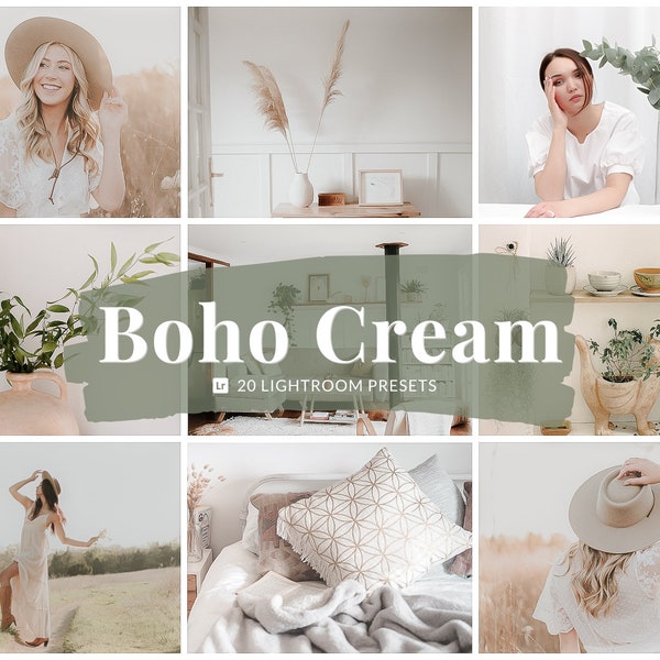 20 Lightroom Presets Boho Cream  |  Vanilla Tan Filters | Organic Creamy Bohemian Preset | Influencer, Blog, Mom, Baby, Model Filter